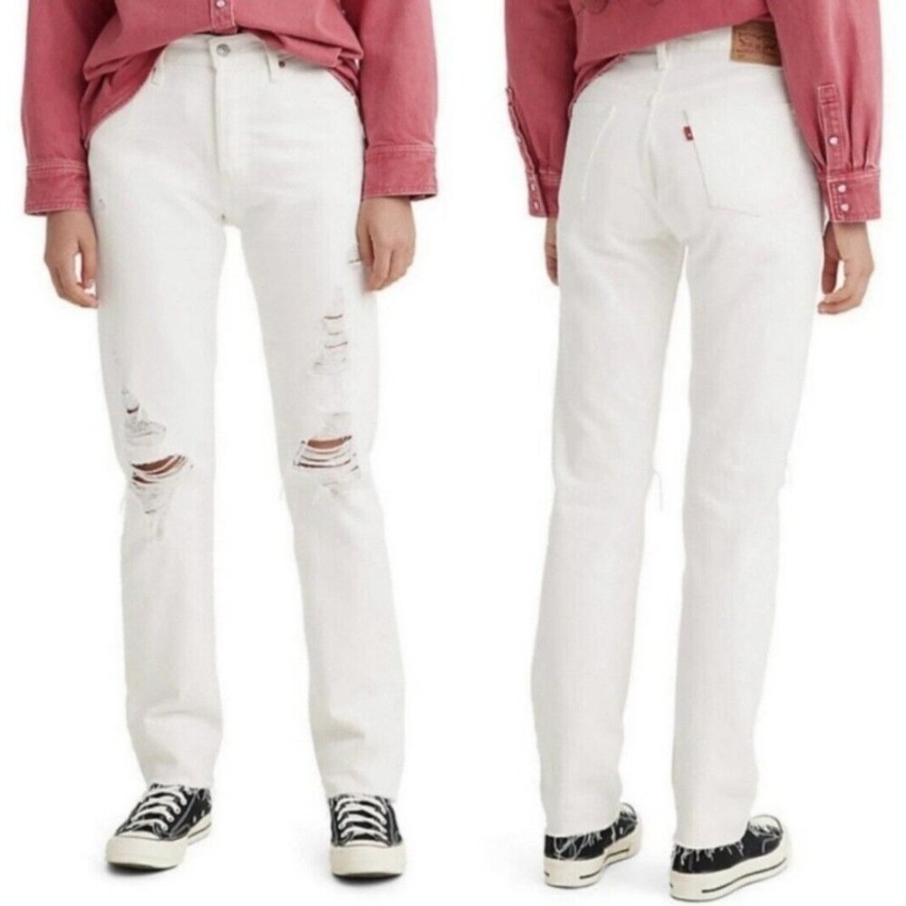 NWT Levi's 501 Original White Distressed Straight Leg Jeans